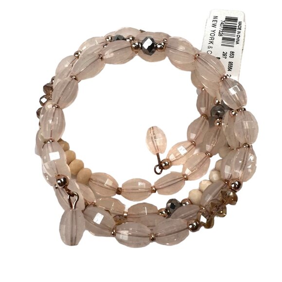 NY & Co Beaded Coiled Bracelet Stacked Pink Silver NWT - Picture 1 of 8